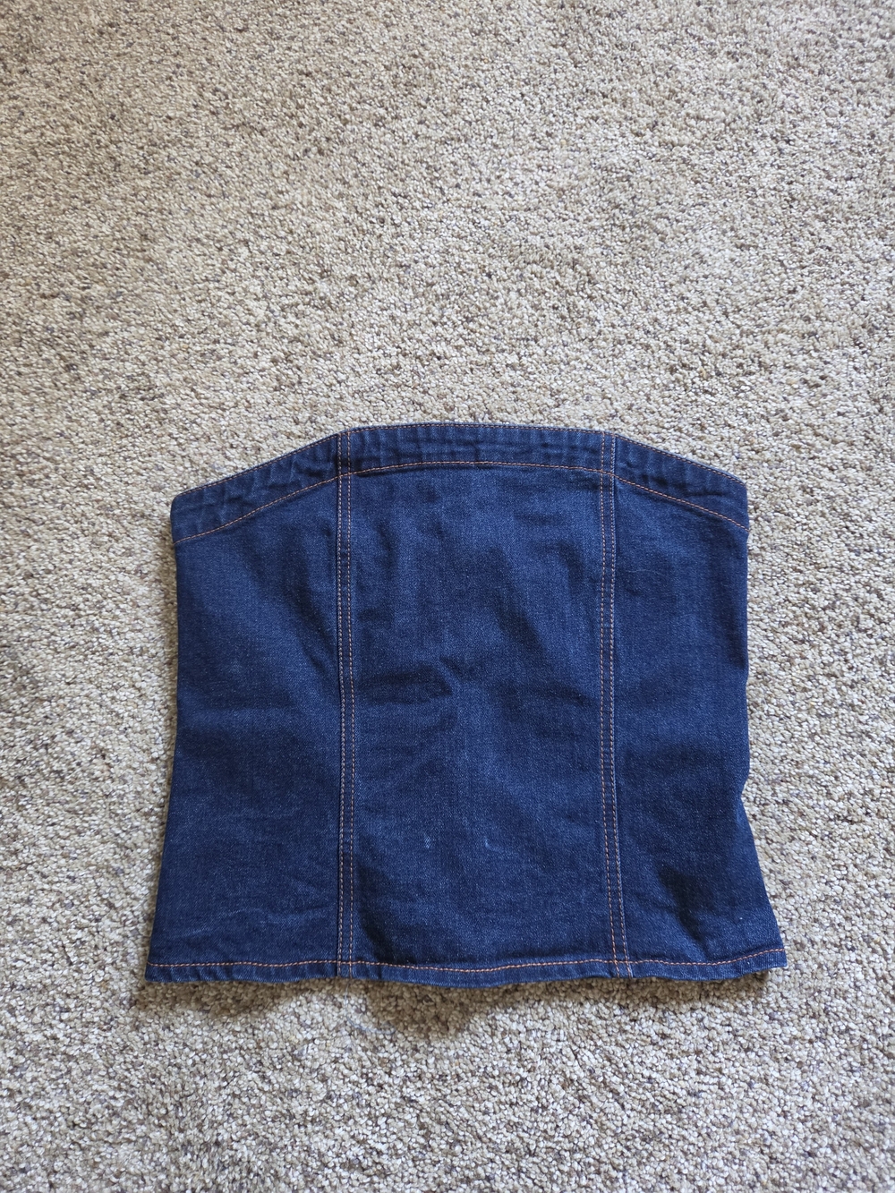 Vigoss Dark Blue Denim Strapless Crop Top